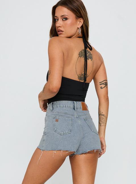 Make My Day Mid Rise Denim Skort Light Wash Product Image