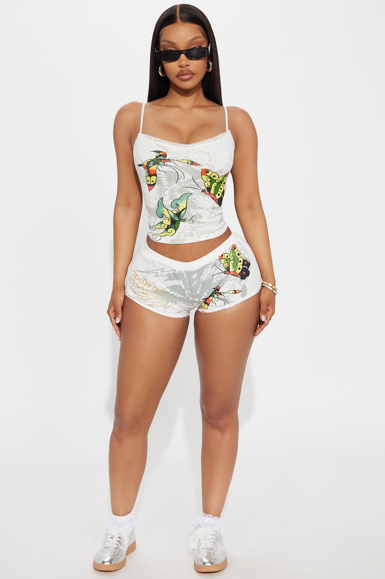 Ed Hardy Butterflies Lace Top - White Female Product Image