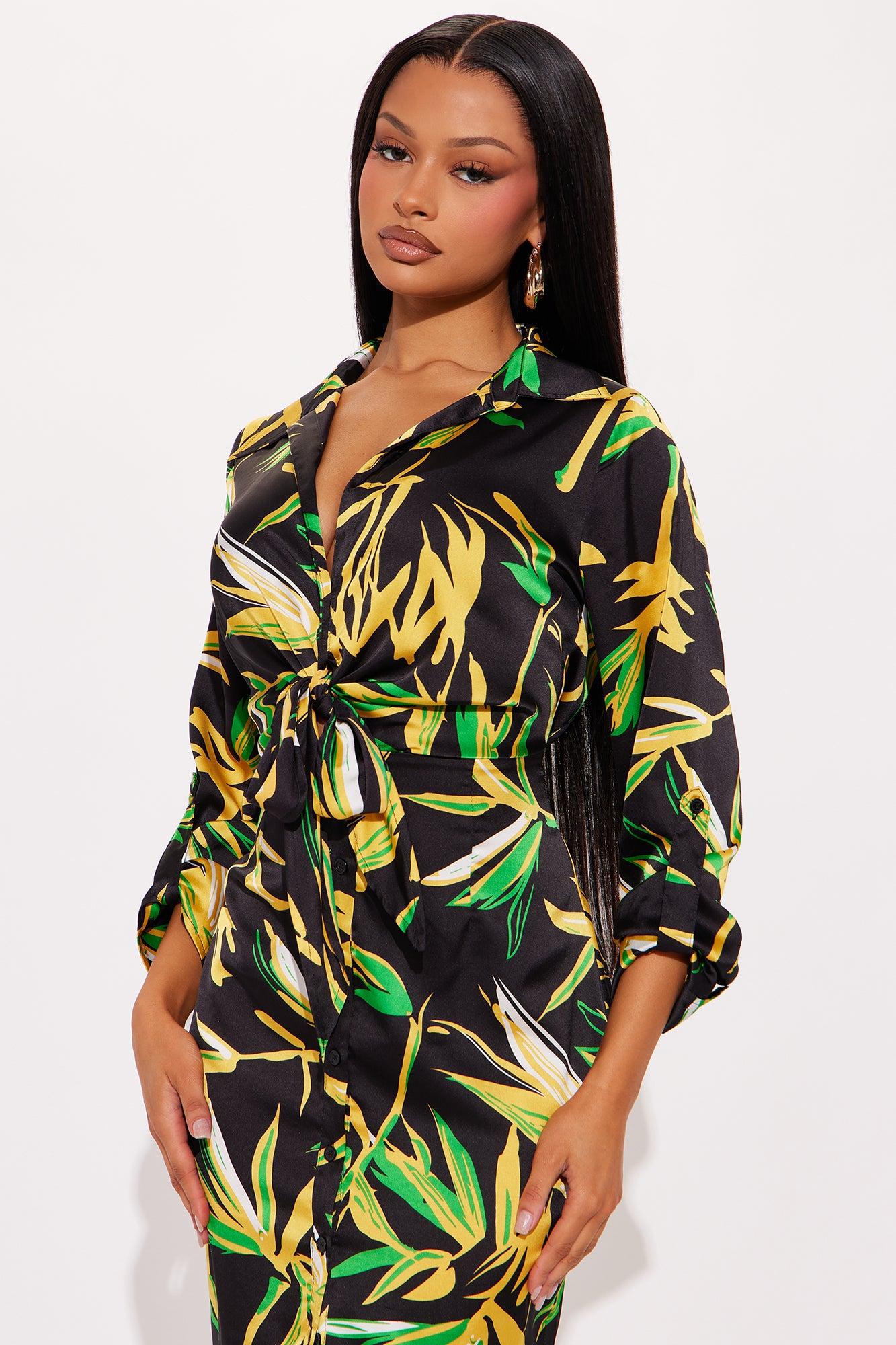 The Tropics Satin Shirt Midi Dress - Black/combo Product Image
