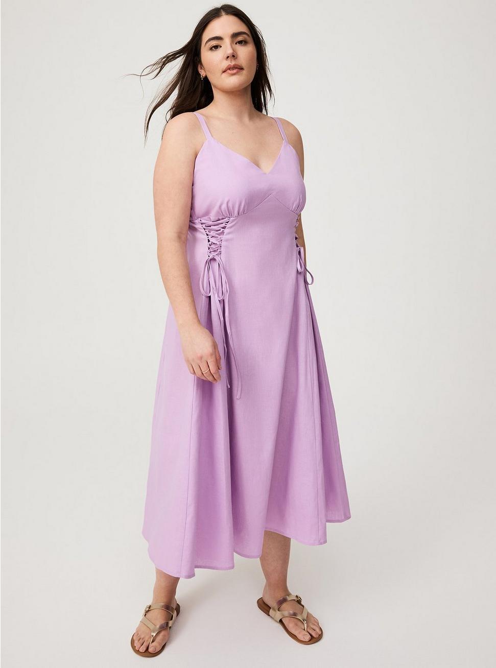 Lace-Up Tea Length Dress Product Image