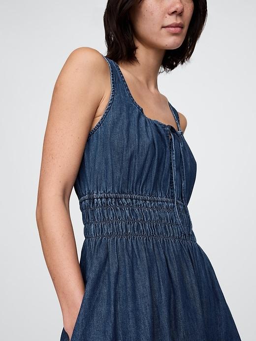 Denim Tie-Front Smocked Waist Mini Dress Product Image
