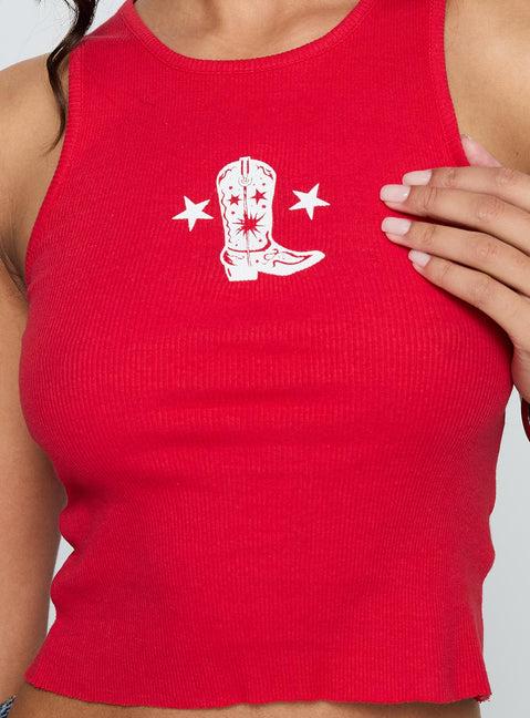 Boot Scootin Graphic Tank Top Red Product Image
