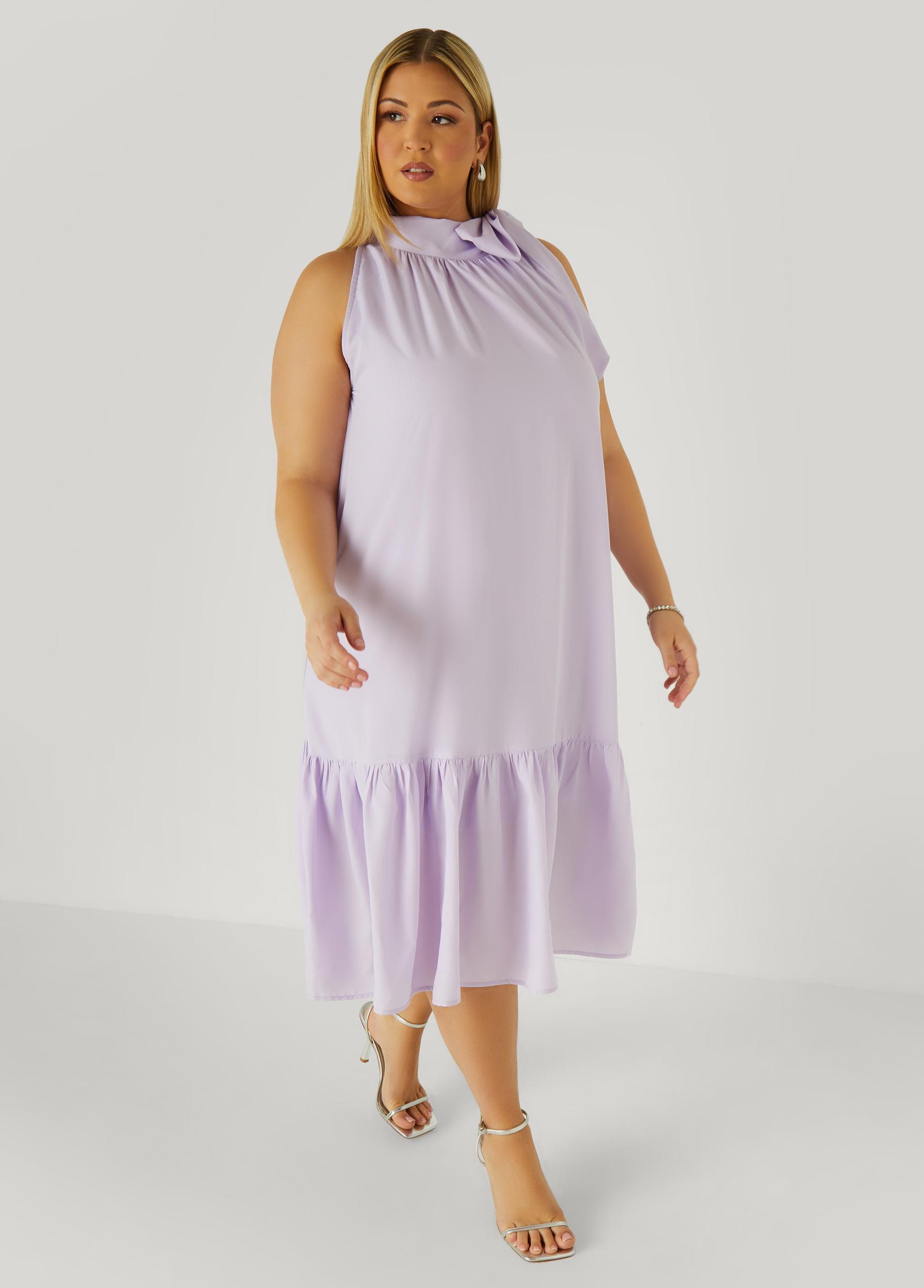 Tie Neck Flounced Midi Dress Product Image