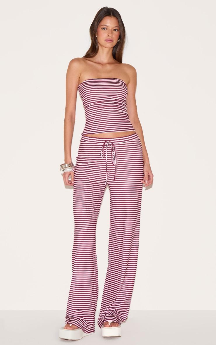 Light Pink Soft Touch Striped Mid Rise Wide Leg Pants Product Image