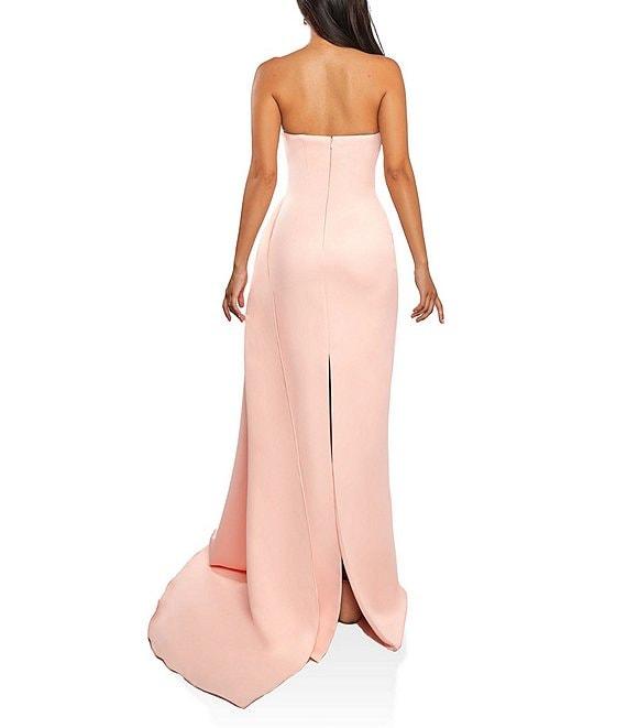 Terani Couture Satin Strapless Sleeveless Drape Side Mermaid Gown Product Image