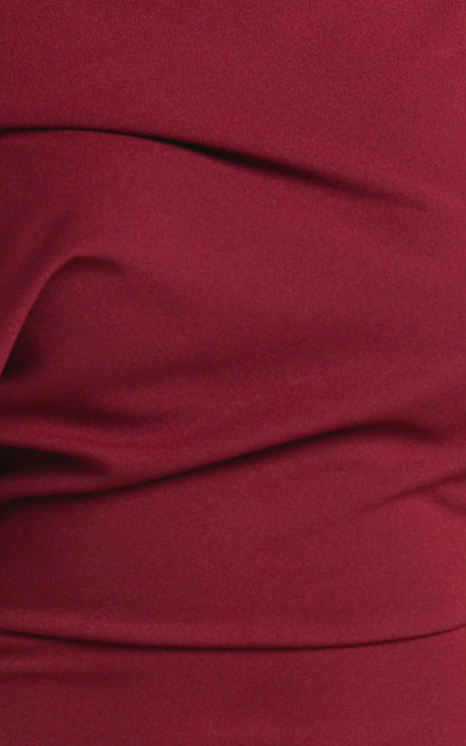 Nalfie Midi Dress - Tipped Shoulder Jersey Drape Dress in Wine Product Image