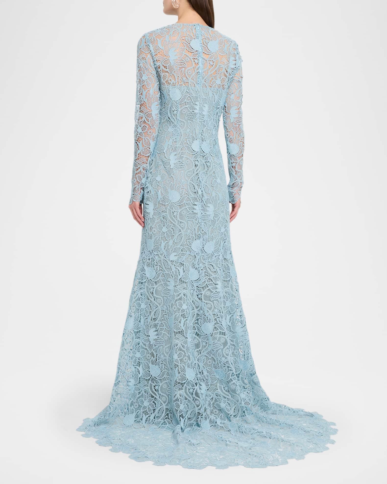 Long-Sleeve Corded Botanical Guipure Gown Product Image