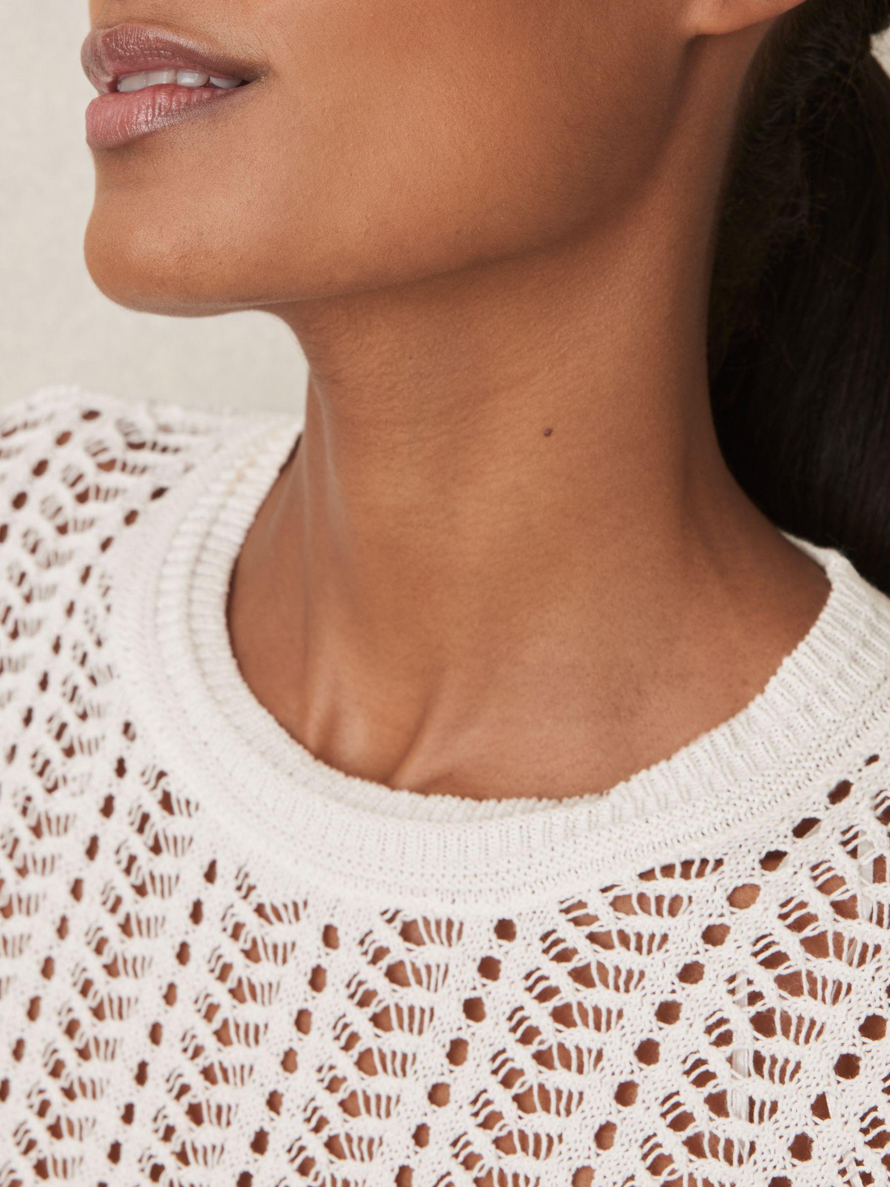 Open-Knit Crew-Neck Jumper in White Product Image