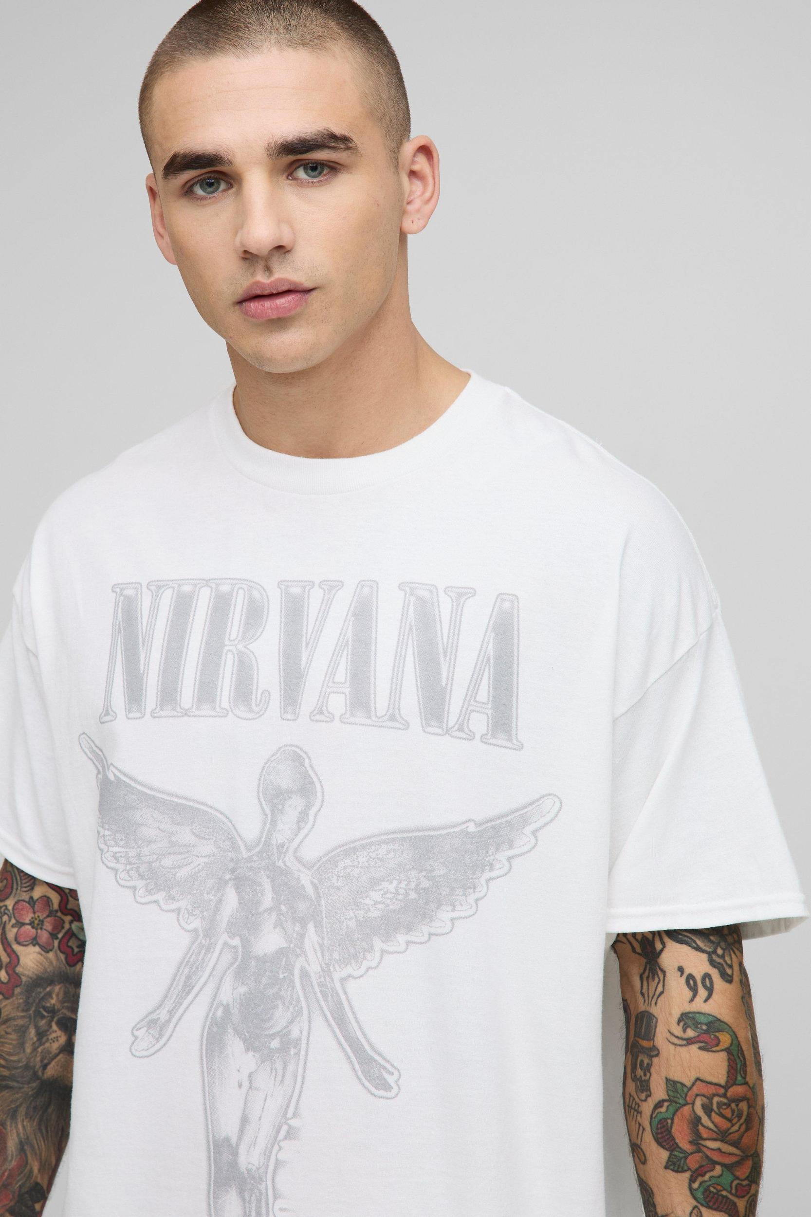 White Oversized Nirvana License T-Shirt & Short Set | boohooMAN USA Product Image