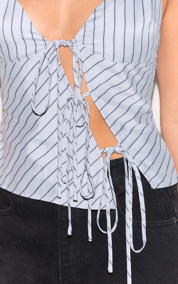 Petite Blue Pinstripe Tie Front Top Product Image