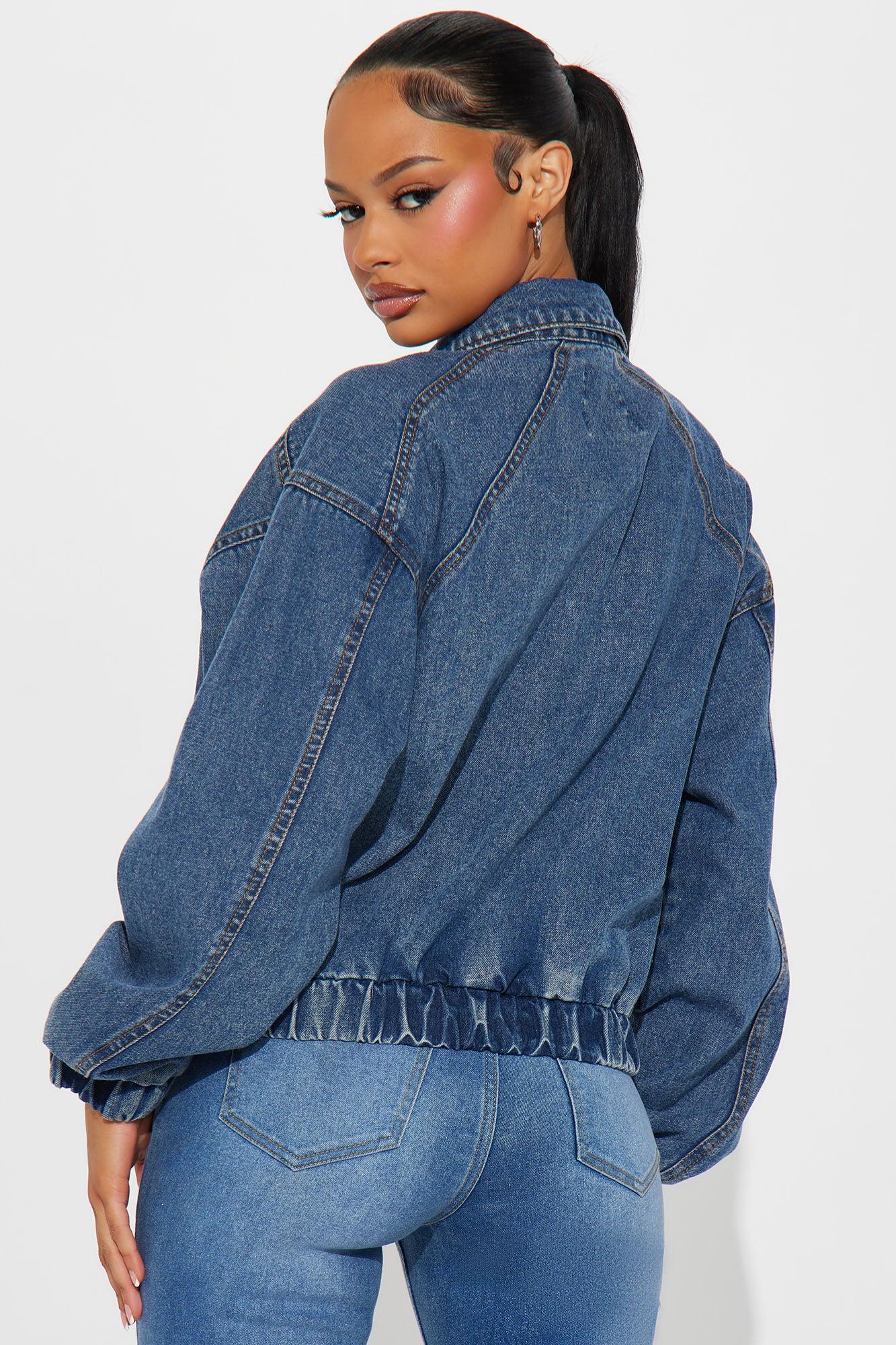 Such Big Talk Denim Bomber Jacket - Dark Wash Product Image