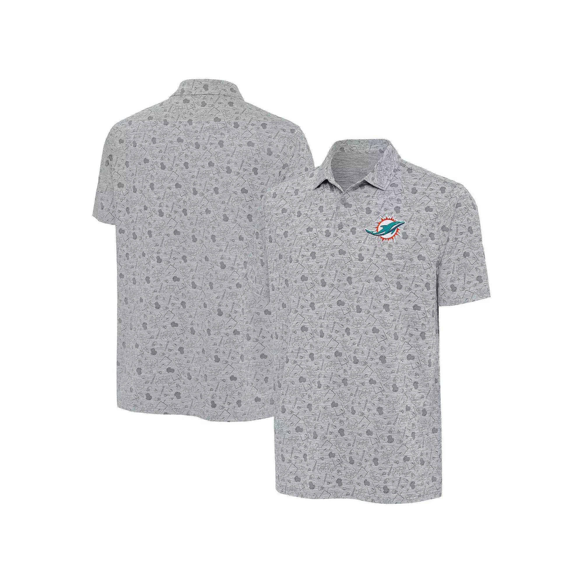 Men's Antigua Heather Gray Miami Dolphins Relentless Polo,  Product Image