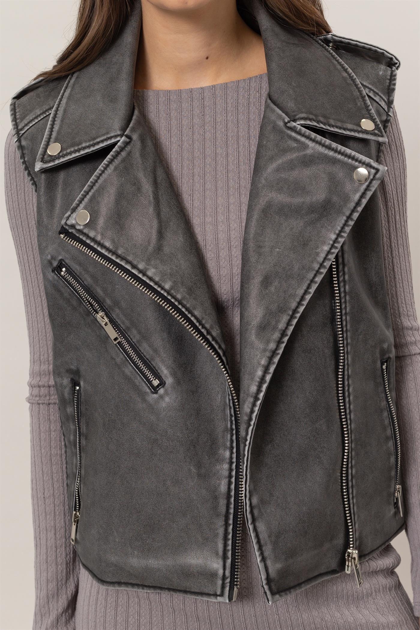 Washed Pu Moto Vest Product Image