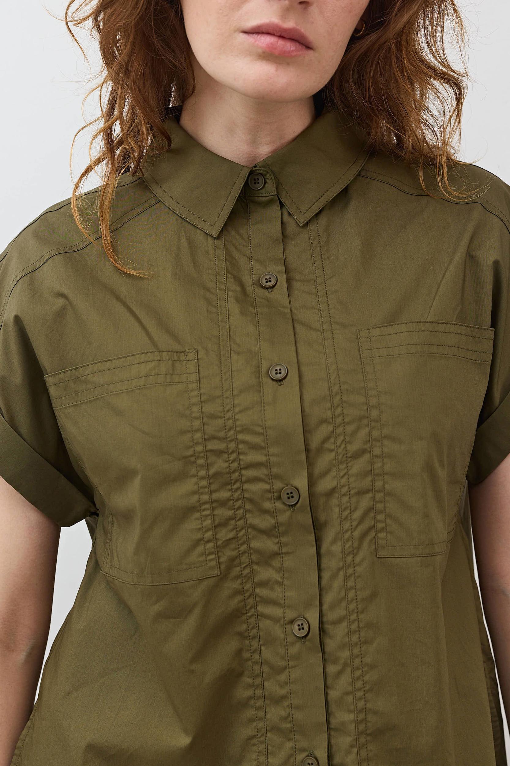 Short Sleeve Poplin Button Down Blouse Product Image
