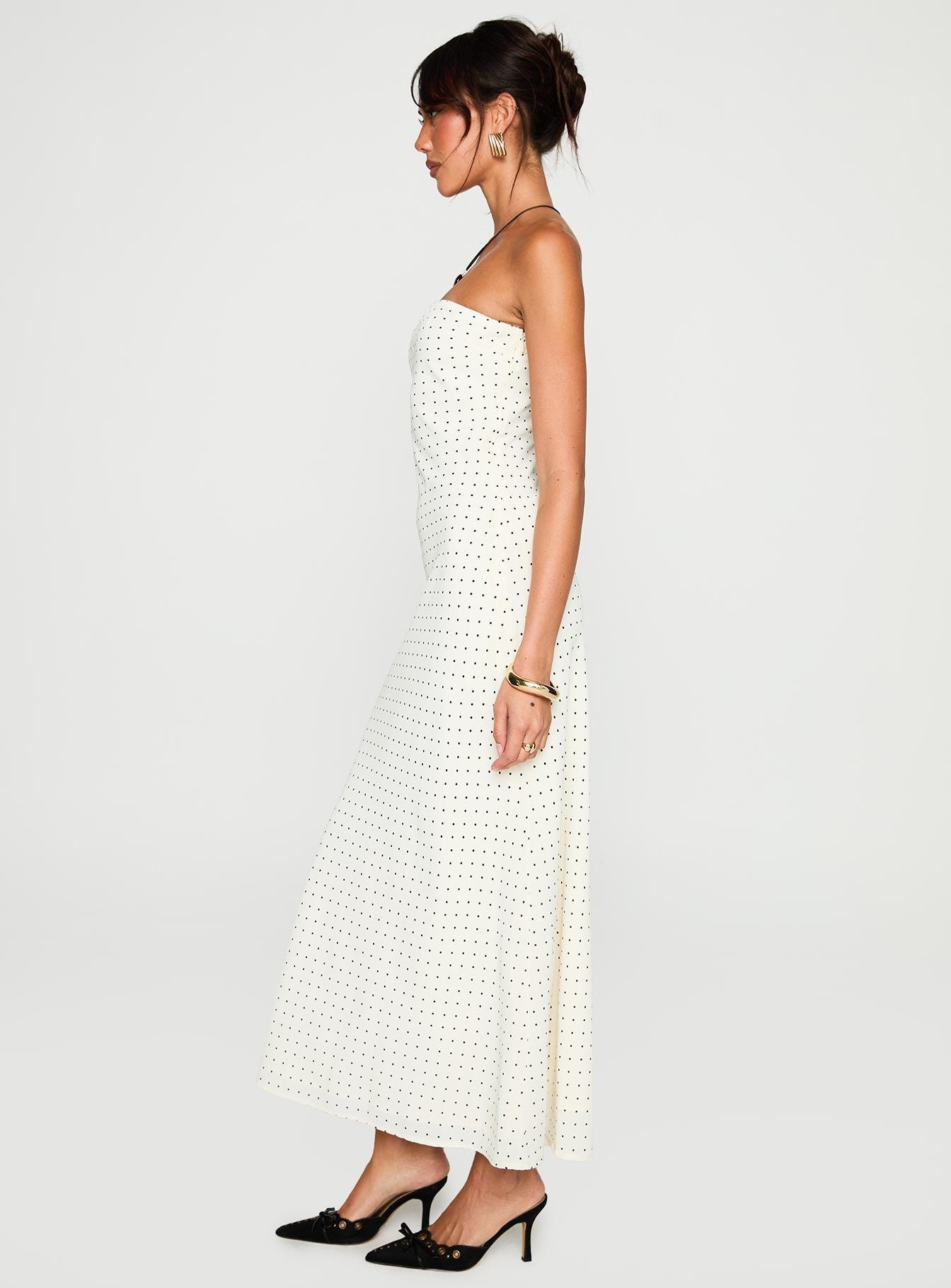 Just For Fun Strapless Maxi Dress White Polka Dot Product Image
