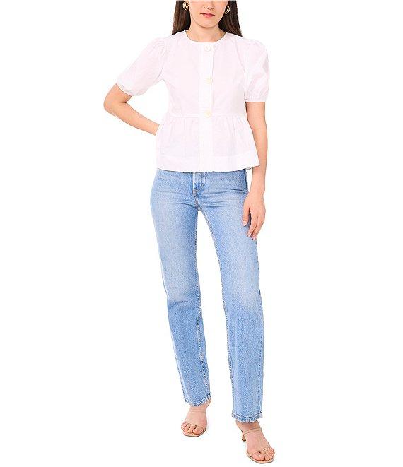 1. STATE Round Neckline Short Sleeve Peplum Top Product Image