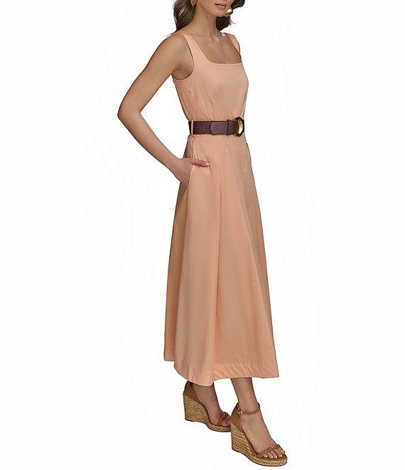 Donna Karan Square Neck Belted A-Line Midi Dress Product Image