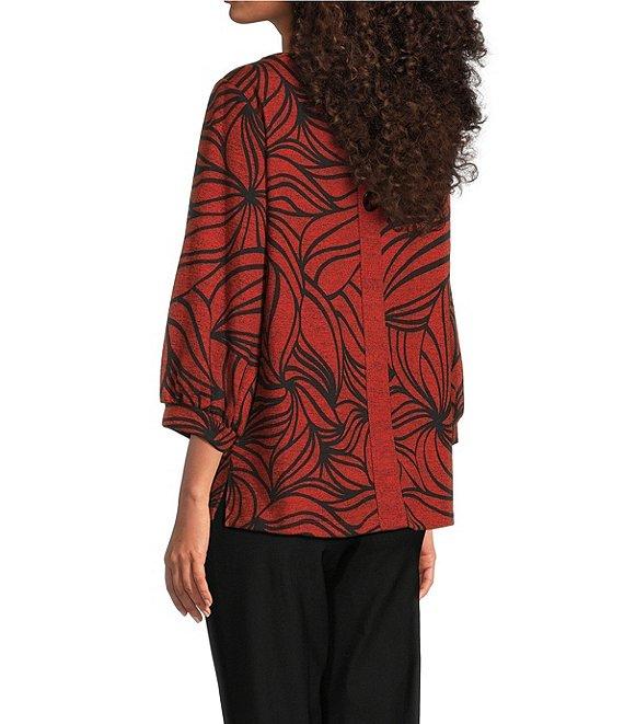 Ali Miles Petite Size Brushed Knit Stripe Round Neck 3/4 Cuff Sleeve Tunic Product Image