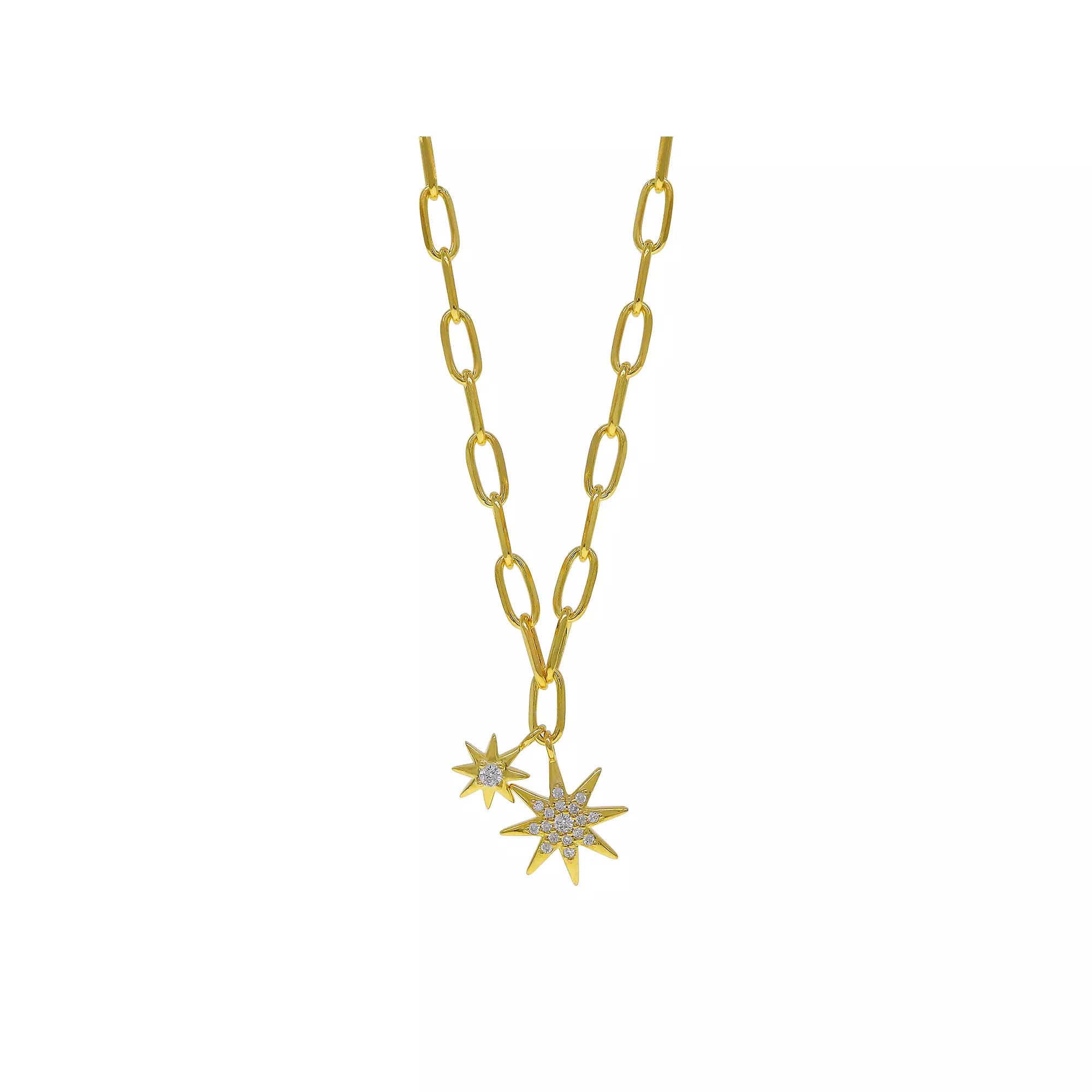 14k Gold Over Silver Cubic Zirconia Starburst Charm Necklace, Women's, Size: 18", Sterling Silver Product Image