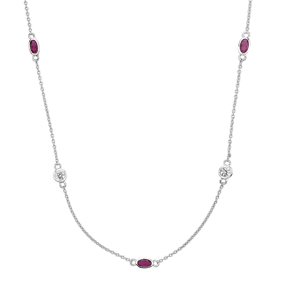 Gemminded Sterling Silver Lab-Created Ruby & Lab-Created White Sapphire Station Necklace, Women's, Size: 18" Product Image