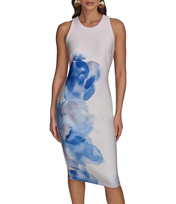Donna Karan Sleeveless Floral Print Scuba Sheath Dress Product Image