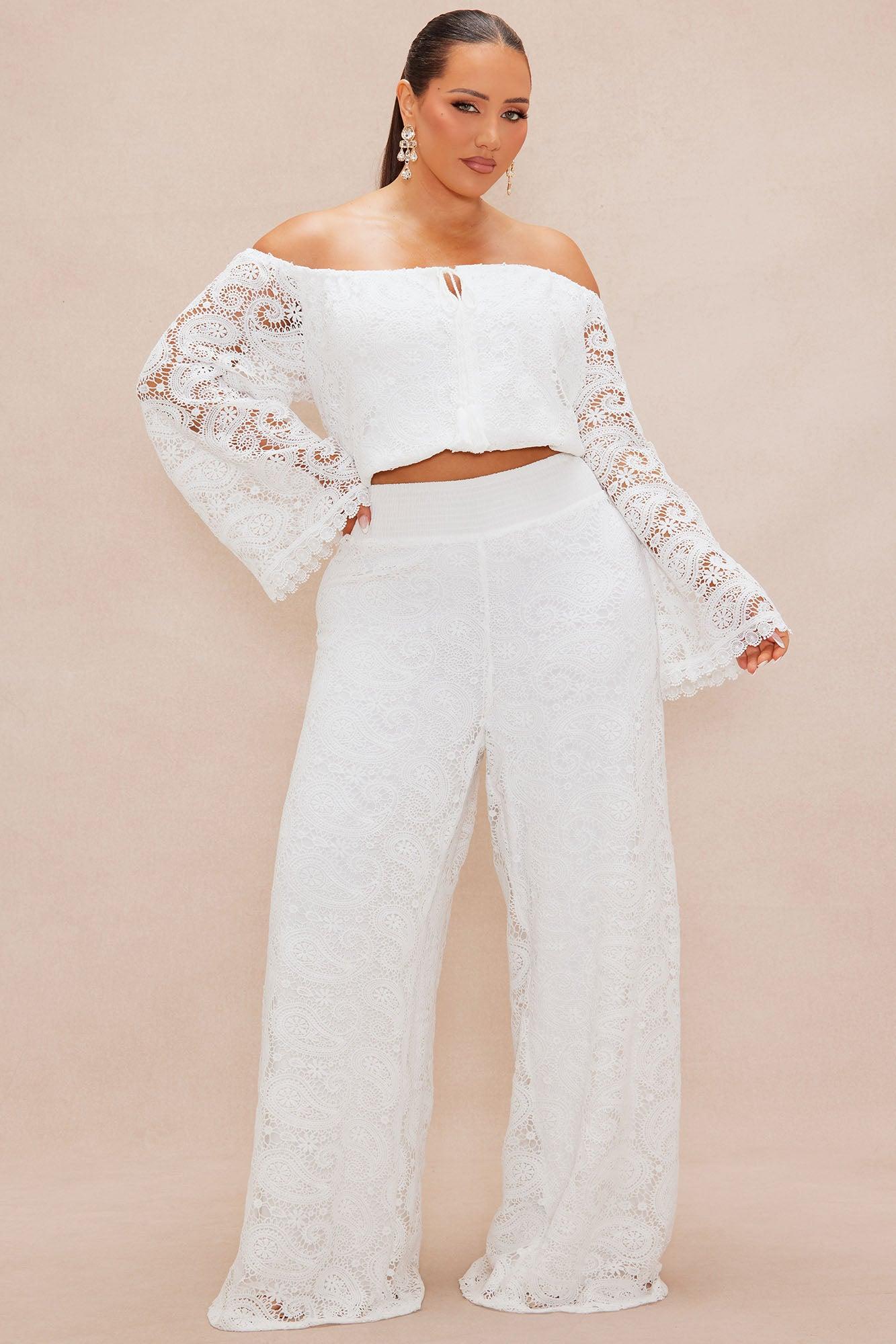 Marina Crochet Pant Set - White Product Image