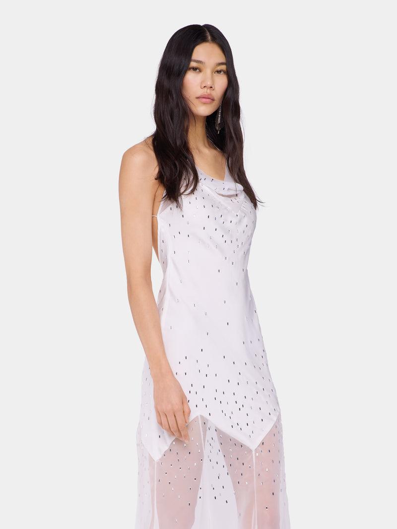 WHITE LONG DRESS SLEEVELESS IN MUSLIN AND SATIN Product Image