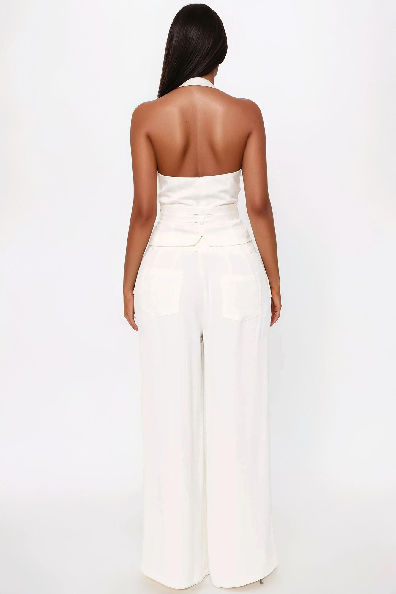 Nikki Satin Belted Halter Vest Top - Ivory Female Product Image