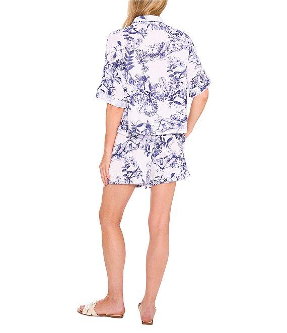 CeCe Coordinating Floral Print Drawstring Pull On Shorts Product Image