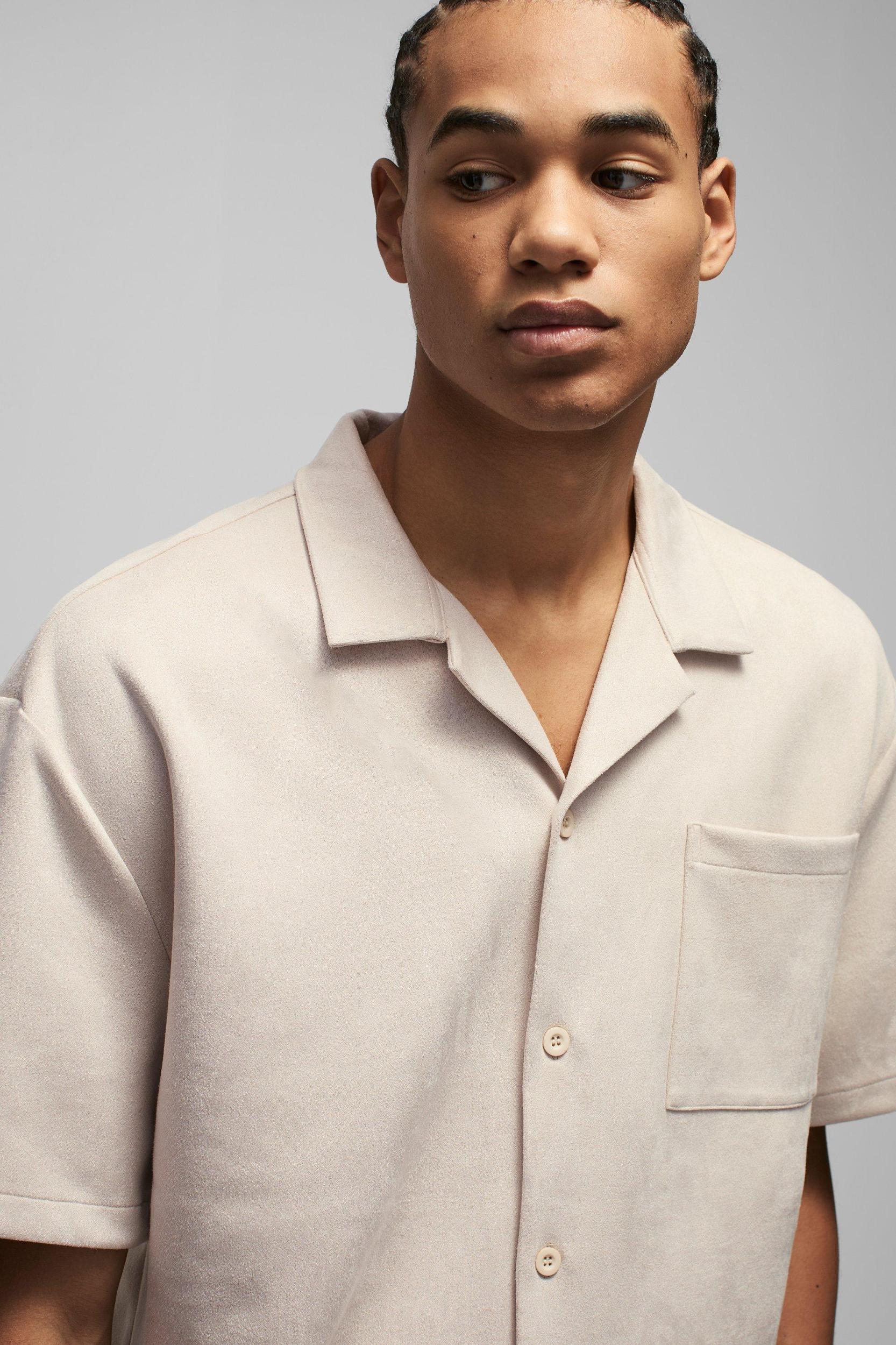 Oversized Faux Suede Revere Neck Shirt | boohooMAN USA Product Image