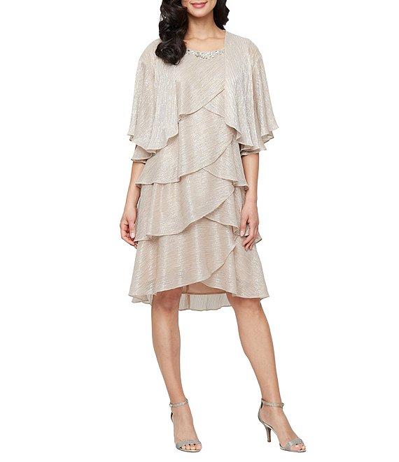 Ignite Evenings Petite Size Short Sleeve Embellished Crew Neck 2-Piece Jacket Dress Product Image