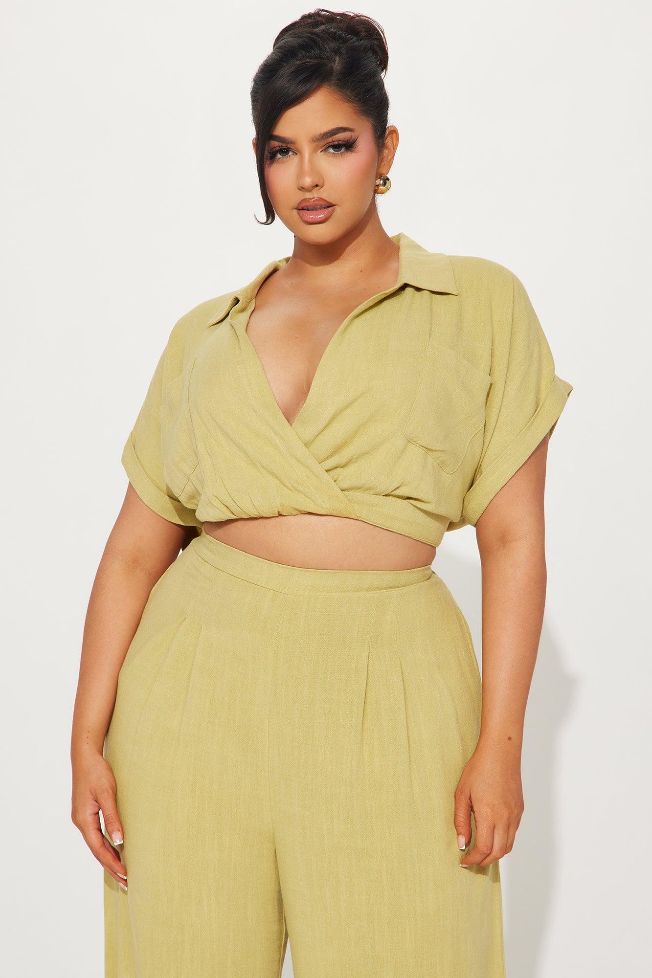 Andrea Linen Pant Set - Chartreuse Product Image