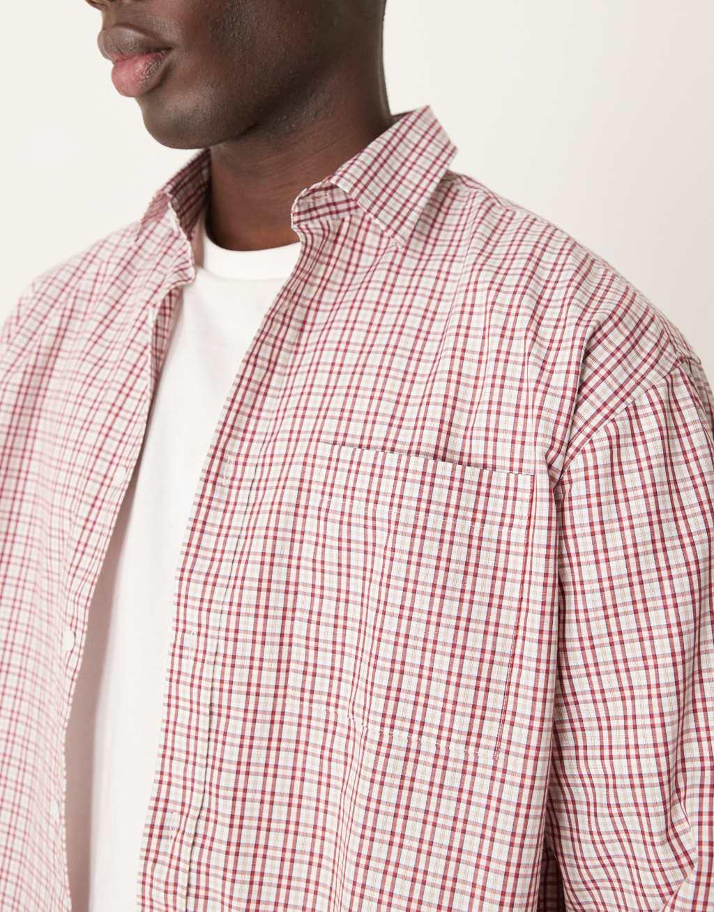 ASOS DESIGN oversized boxy shirt in red check Product Image