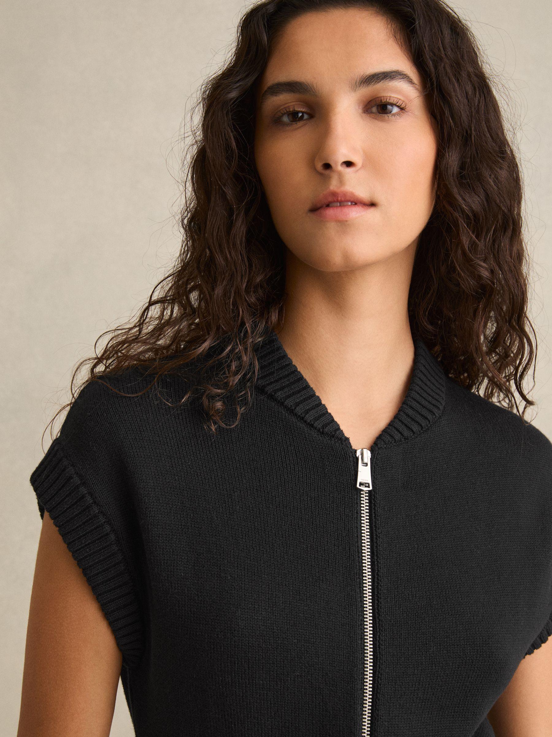 Cotton Knit Zip-Front Jumpsuit in Black Product Image