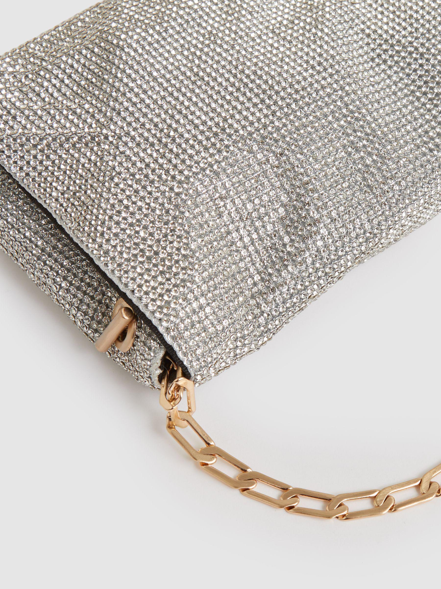 Embellished Chainmail Shoulder Bag in Silver Product Image