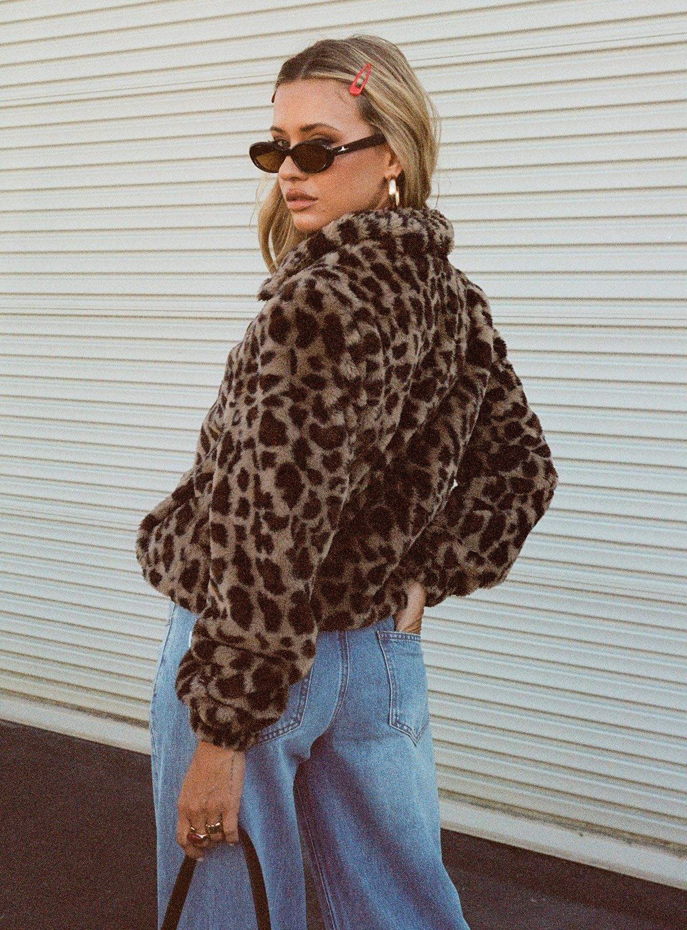 Caine Faux Fur Jacket Leopard Product Image