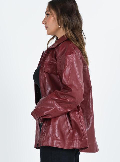 Callie Faux Leather Jacket Burgundy Product Image