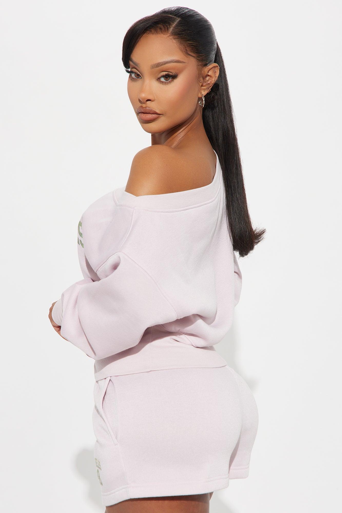 LA Sunshine 98 Off Shoulder Sweatshirt - Pink Product Image