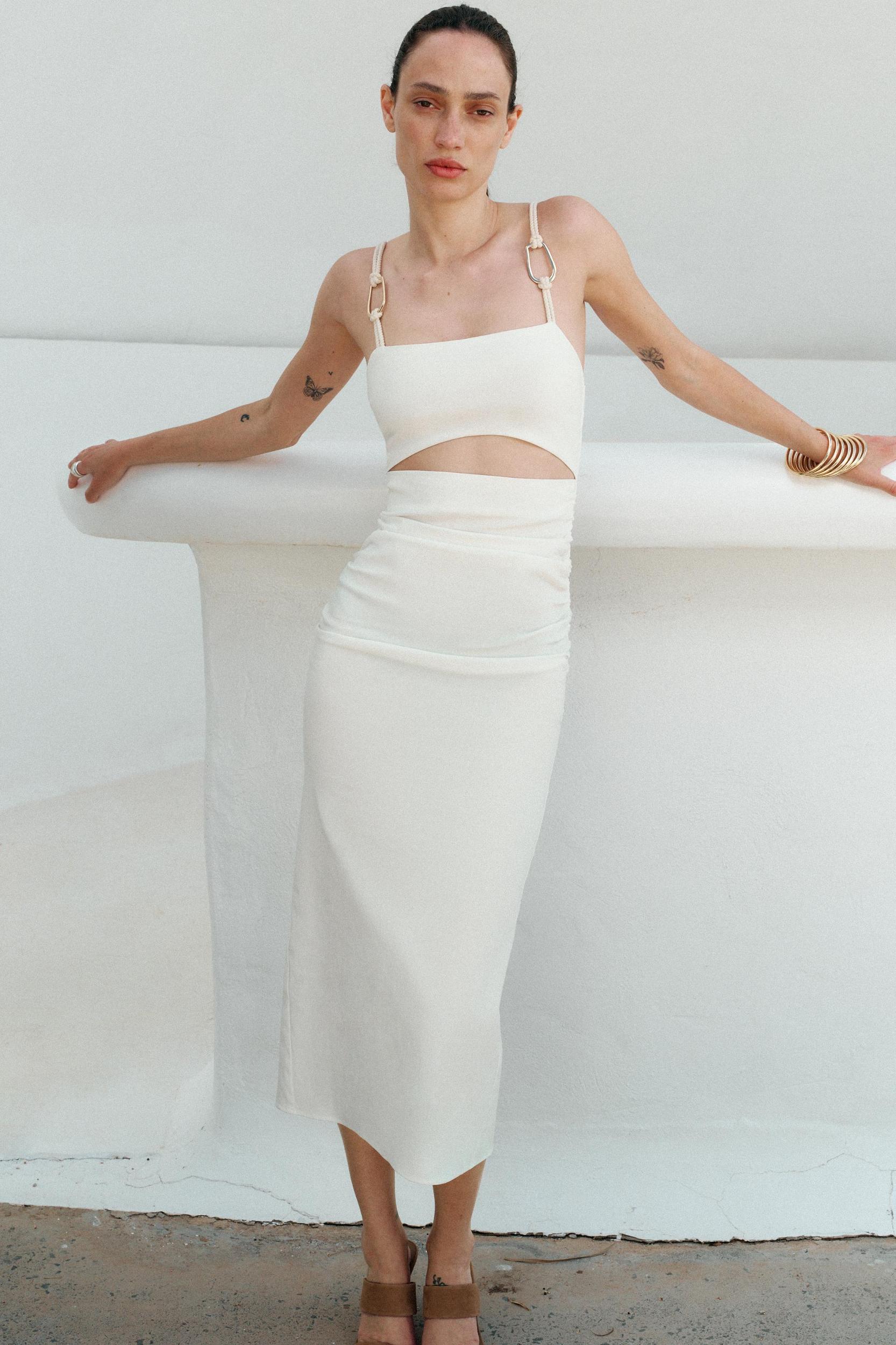 CUT OUT DRAPED MIDI DRESS Product Image