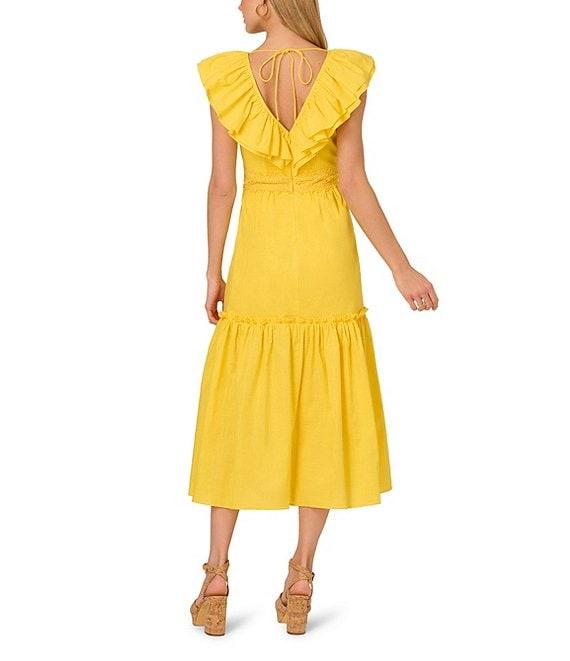 Adrianna by Adrianna Papell V Neck Sleeveless Ruffle A-Line Midi Dress Product Image