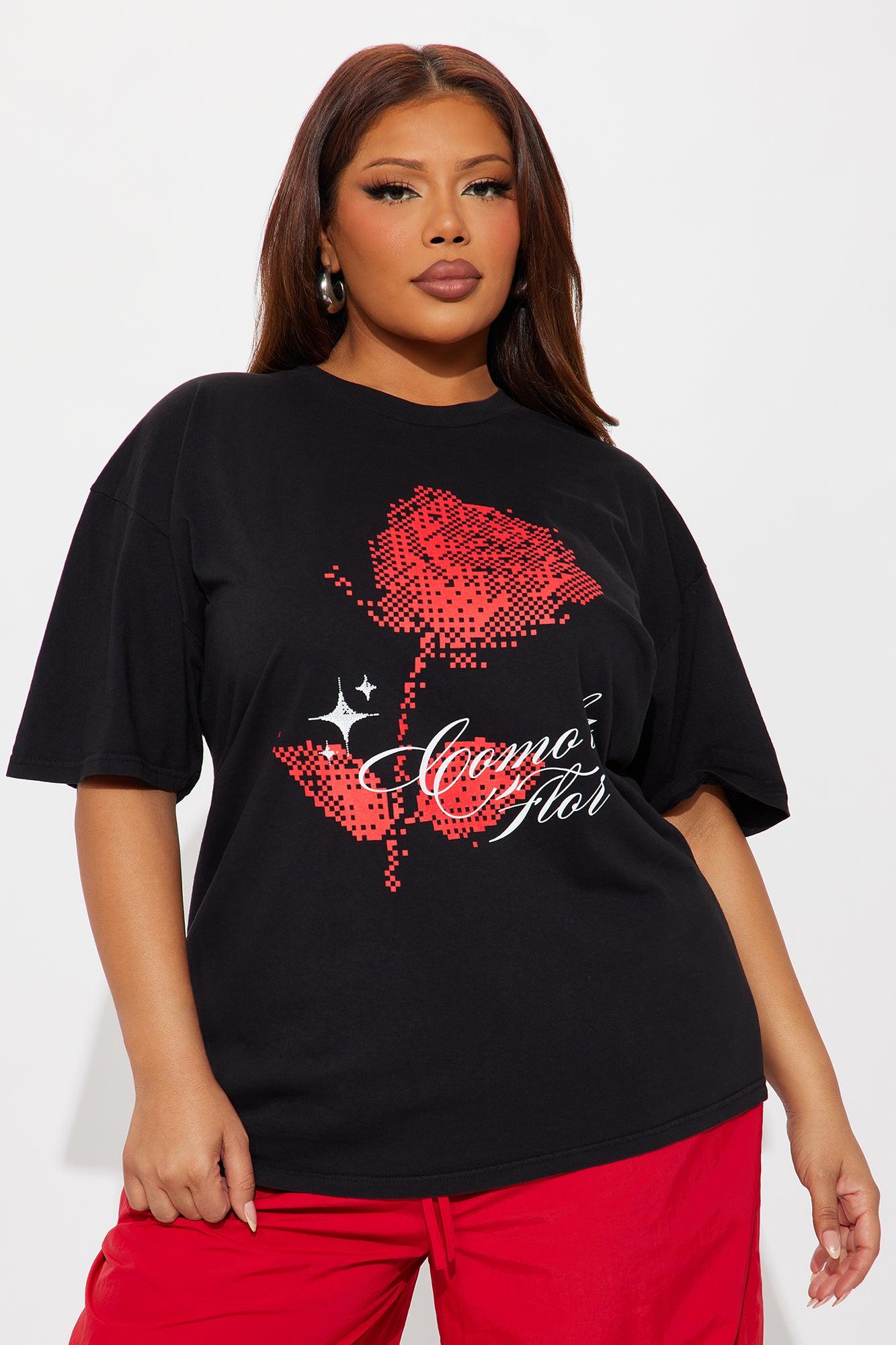 Como La Flor Rose Washed Oversized Tee - Black Female Product Image