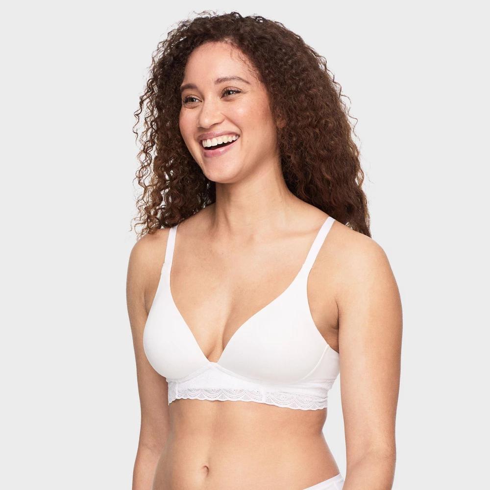 Simply Perfect by Warner's Women's Supersoft Lace Wirefree Bra - White 36B: Medium Support, Padded Wireless, Adjustable Straps Product Image