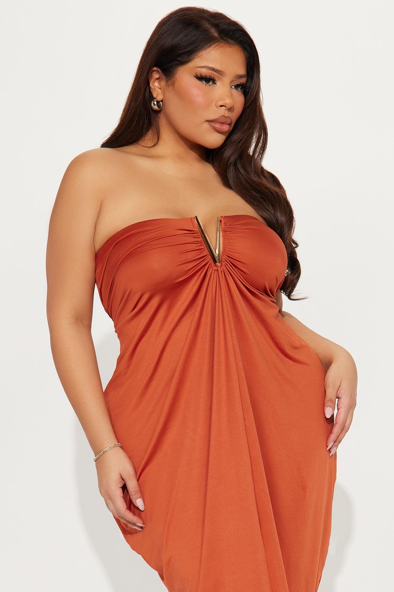 Noelle Strapless Maxi Dress - Cognac Product Image