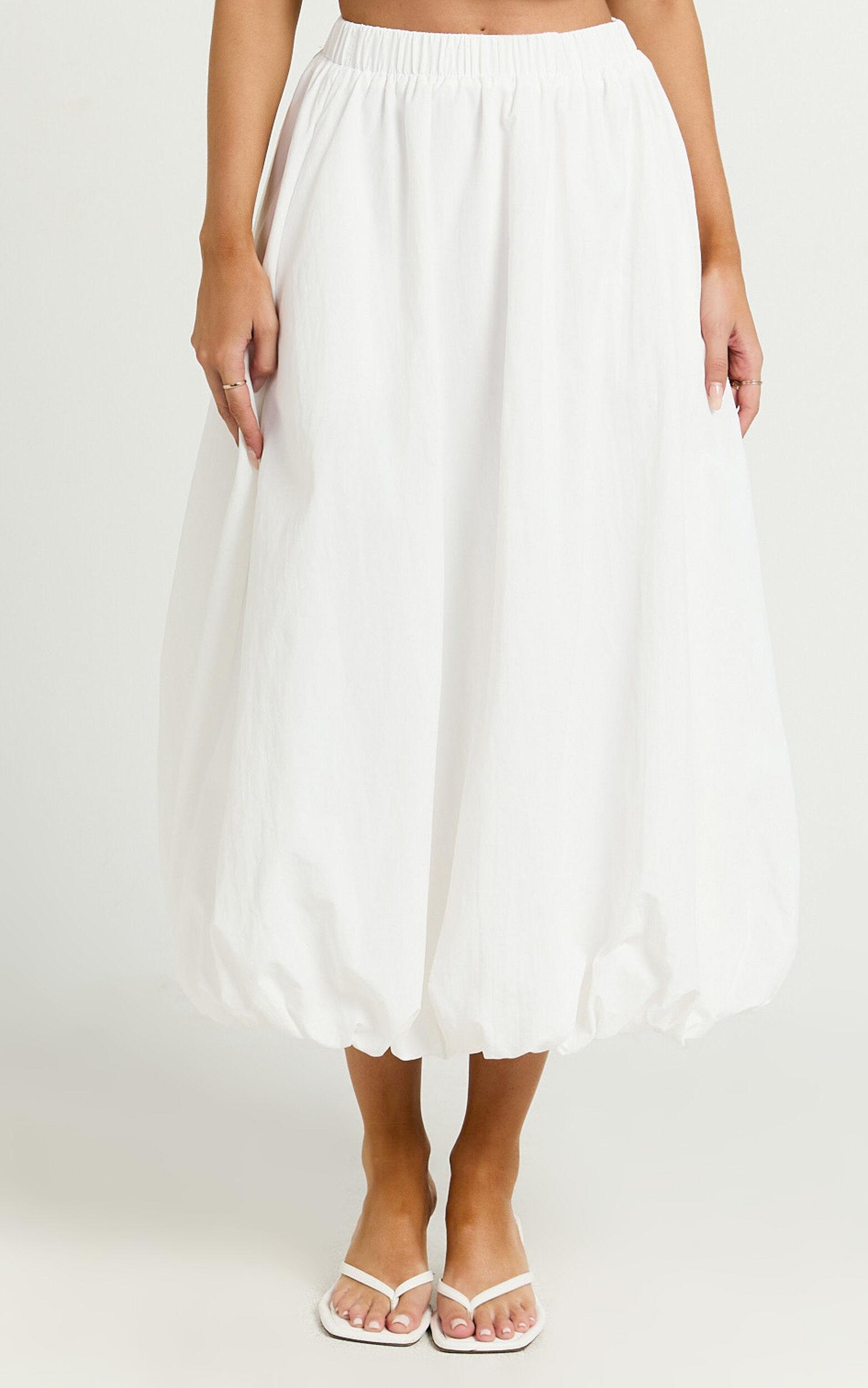 Abbey Midi Skirt - Bubble Hem Skirt in White Product Image