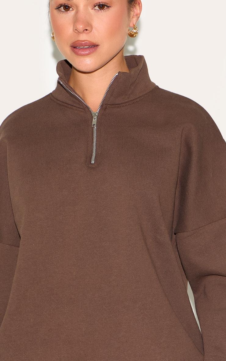 Espresso Premium High Neck Quarter Zip Oversized Sweatshirt Product Image