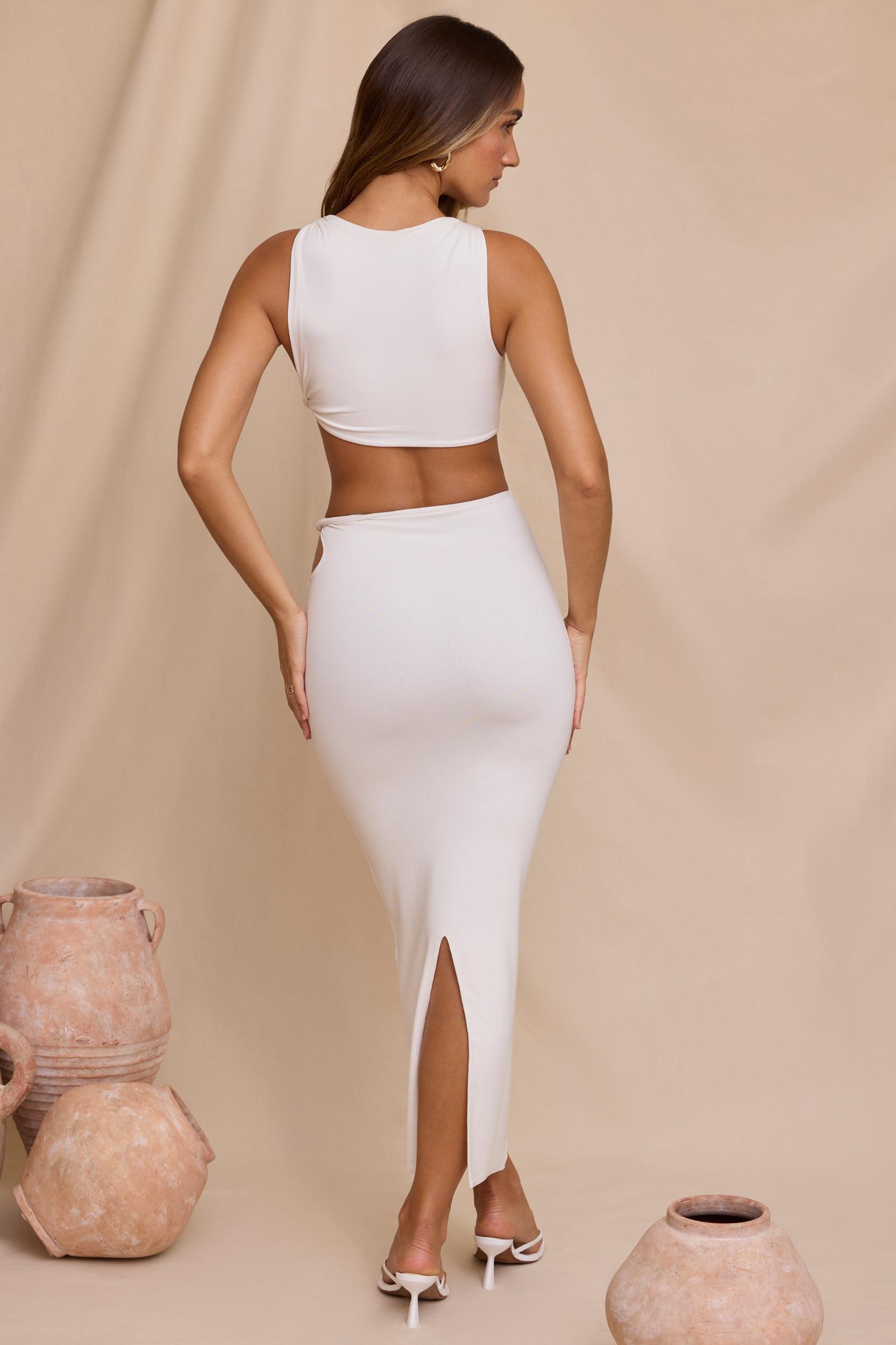 Mid Rise Twist Maxi Skirt in White Product Image