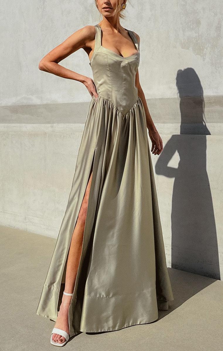 Abigail Maxi Dress ~ Moss Green Luxe Satin Product Image