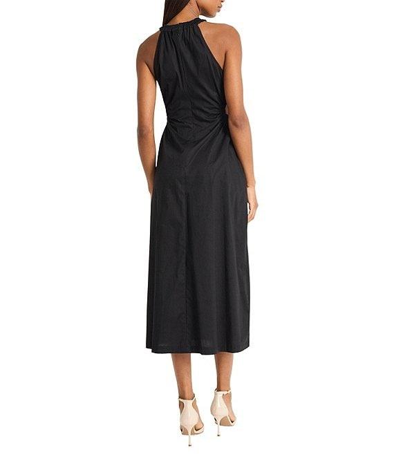 Donna Morgan Halter Neck Sleeveless Side Cut Out Cotton Poplin Midi Dress Product Image