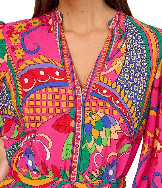Adrianna by Adrianna Papell Abstract Printed Surplice V-Neck Long Sleeve Dress Product Image