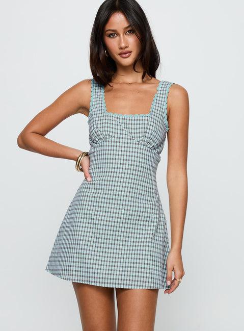 Dasha Mini Dress Blue / Brown Check Product Image
